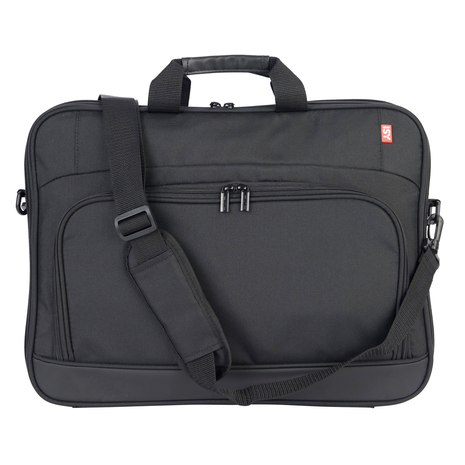 Black ASI laptop bag with shoulder strap and multiple zippered compartments.