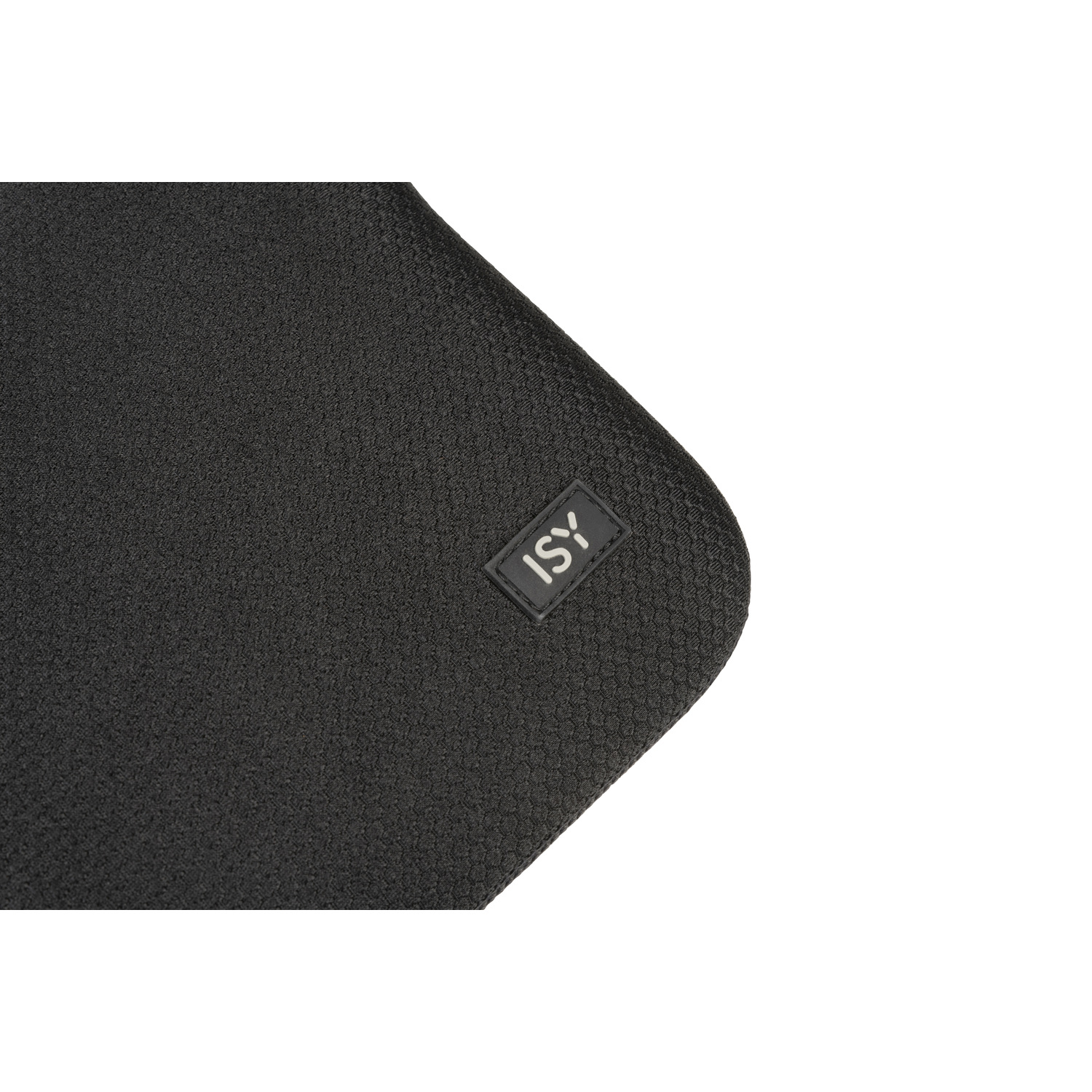 A black mousepad with the ISY logo in the corner.