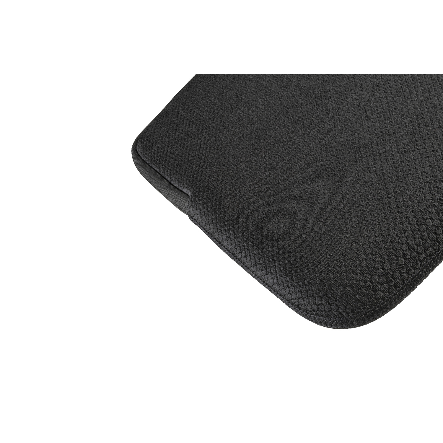 Close-up of a black, textured laptop sleeve.