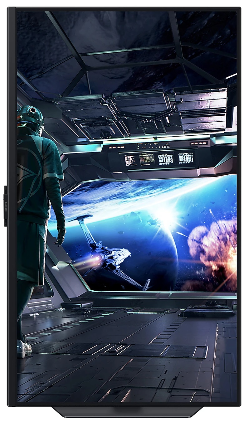 Osoba w skafandrze kosmicznym wyglądająca przez okno statku kosmicznego na planetę.