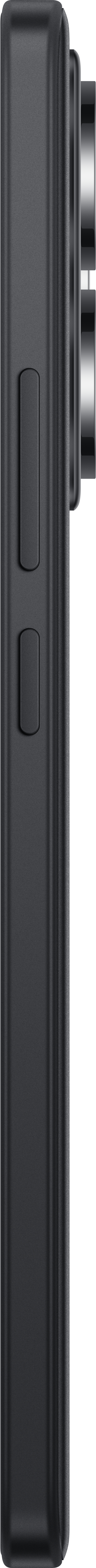 Seitenansicht eines schwarzen Smartphones, Knöpfe und schlankes Profil zeigend.