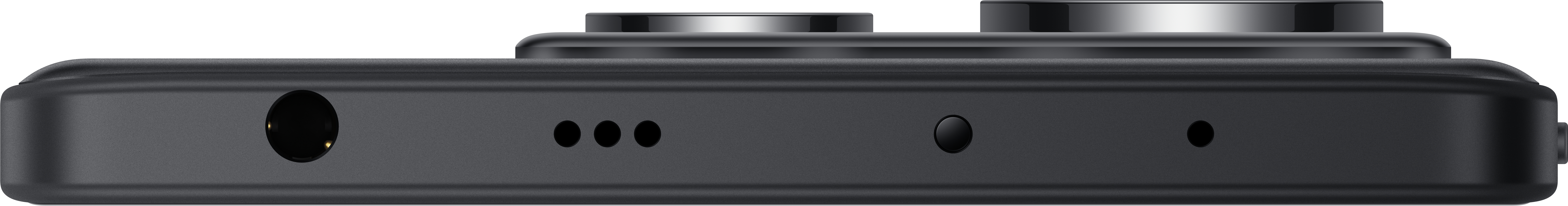 Nahaufnahme der Unterseite eines schwarzen Telefons mit Kopfhöreranschluss und Ladeanschlüssen.