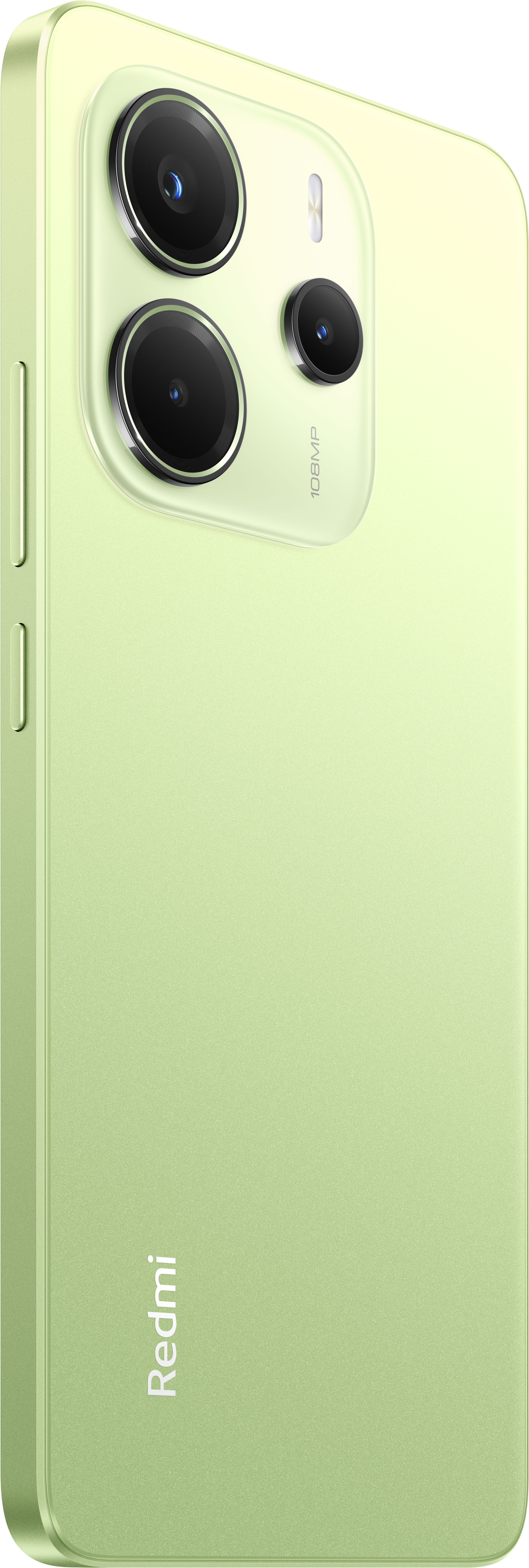 Rückseite eines grünen Telefons mit Kameramodul und Redmi Logo.