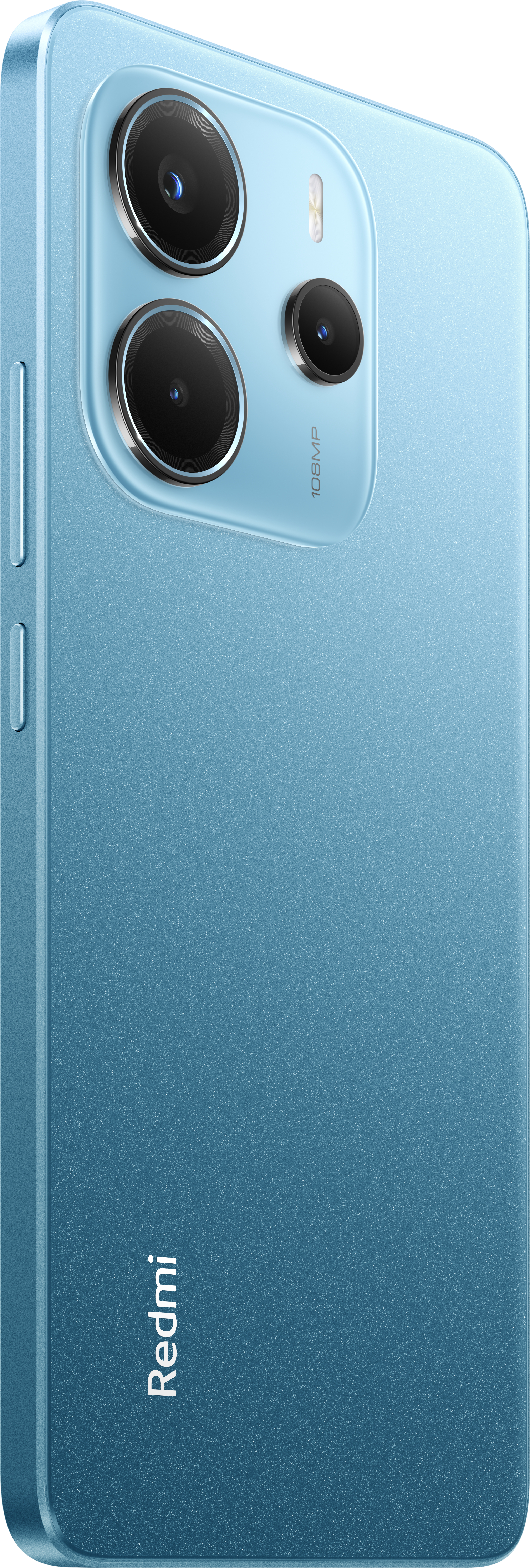 Blaue Redmi-Telefonrückseite mit Kamera und Redmi-Logo.