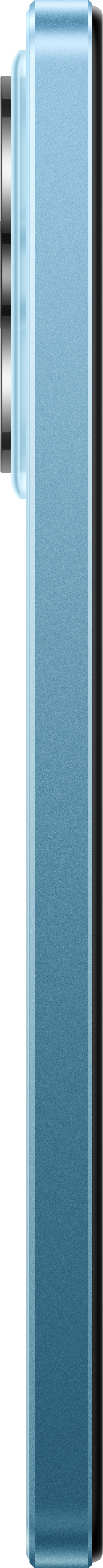 Blaues, rechteckiges Telefon. Eine Kamera befindet sich oben links.