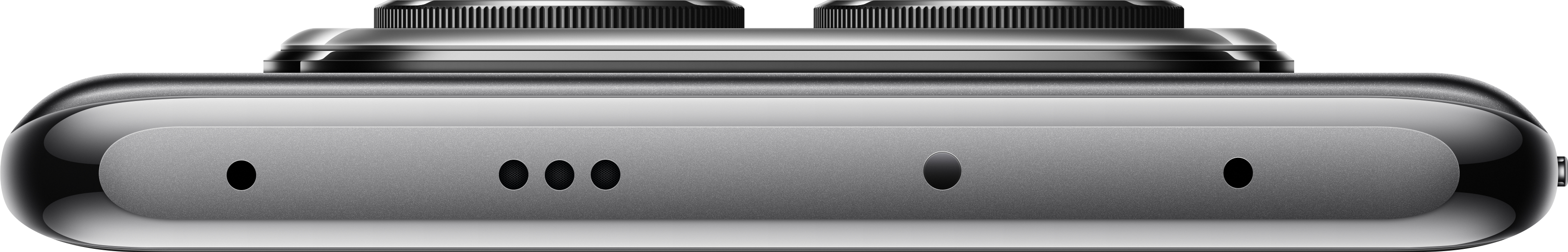 Telefonunterseite. Es gibt vier Löcher. Die Farbe ist Silber.