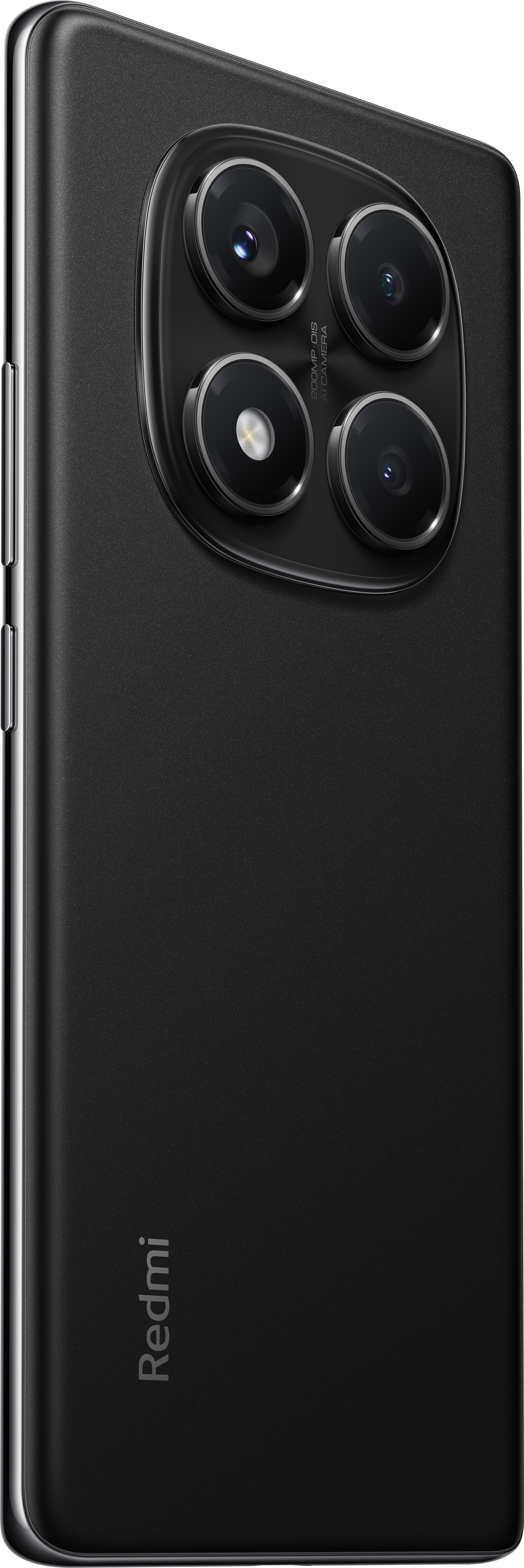 Ein schwarzes Smartphone mit mehreren Kameras und einem Redmi-Logo.