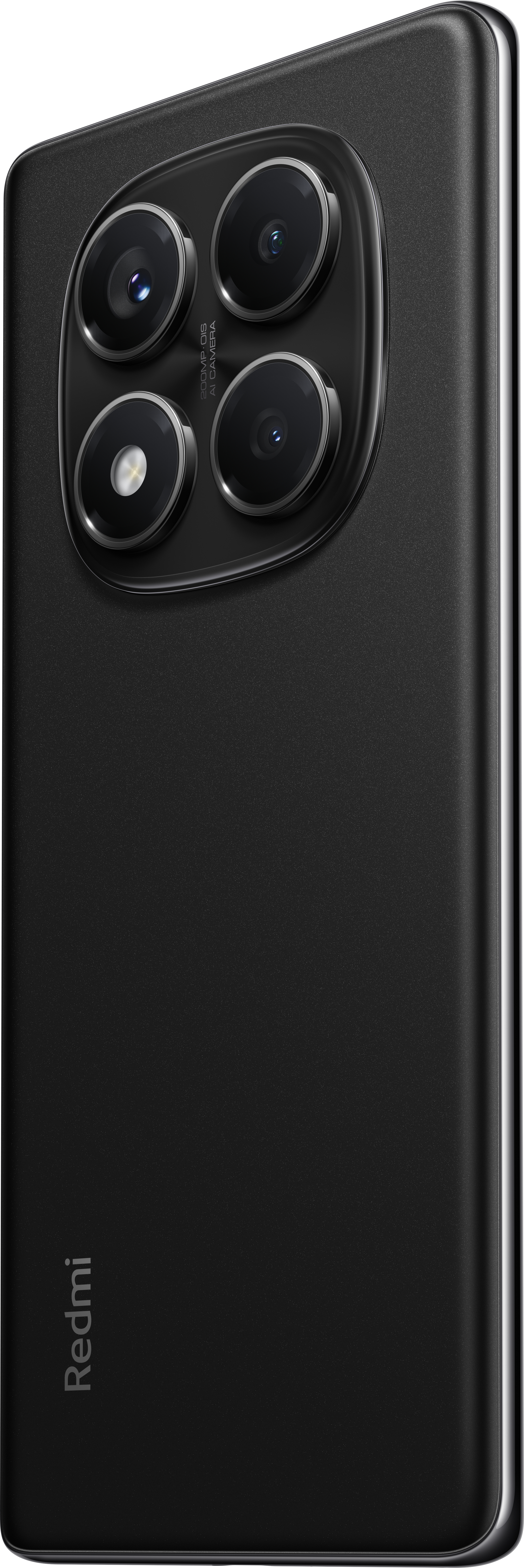 Ein Telefon mit großem Kameramodul, schwarzem Gehäuse und Redmi-Logo.
