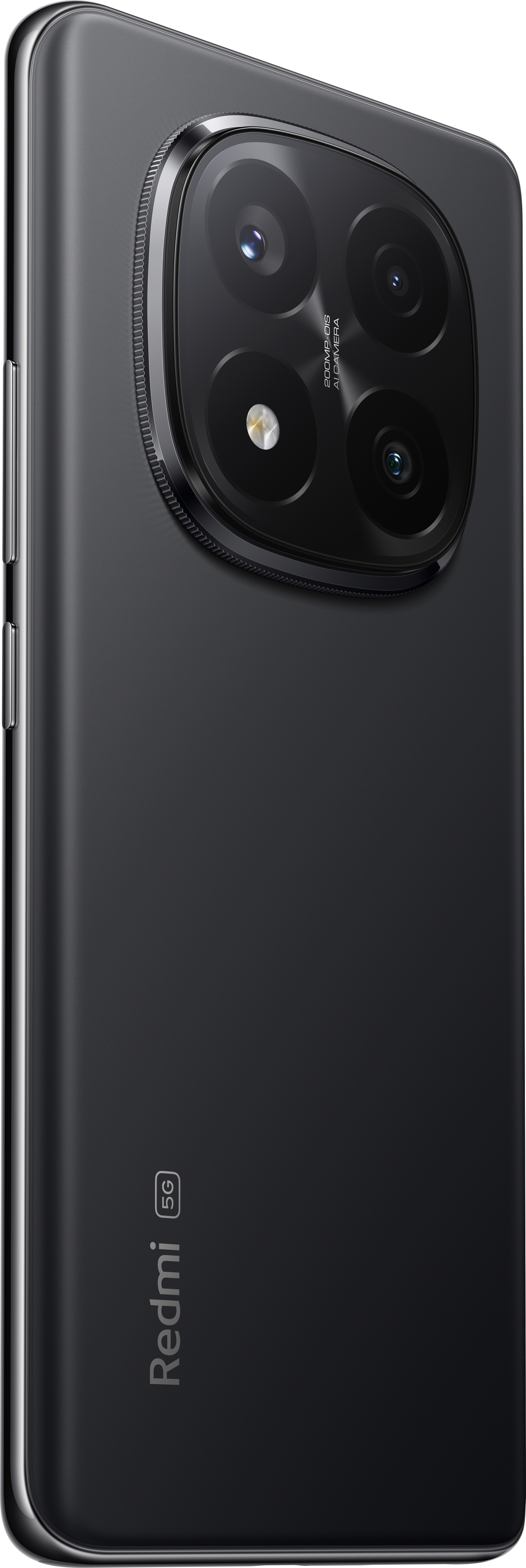 Schwarzes Smartphone mit großem Kameramodul, schräge Ansicht.
