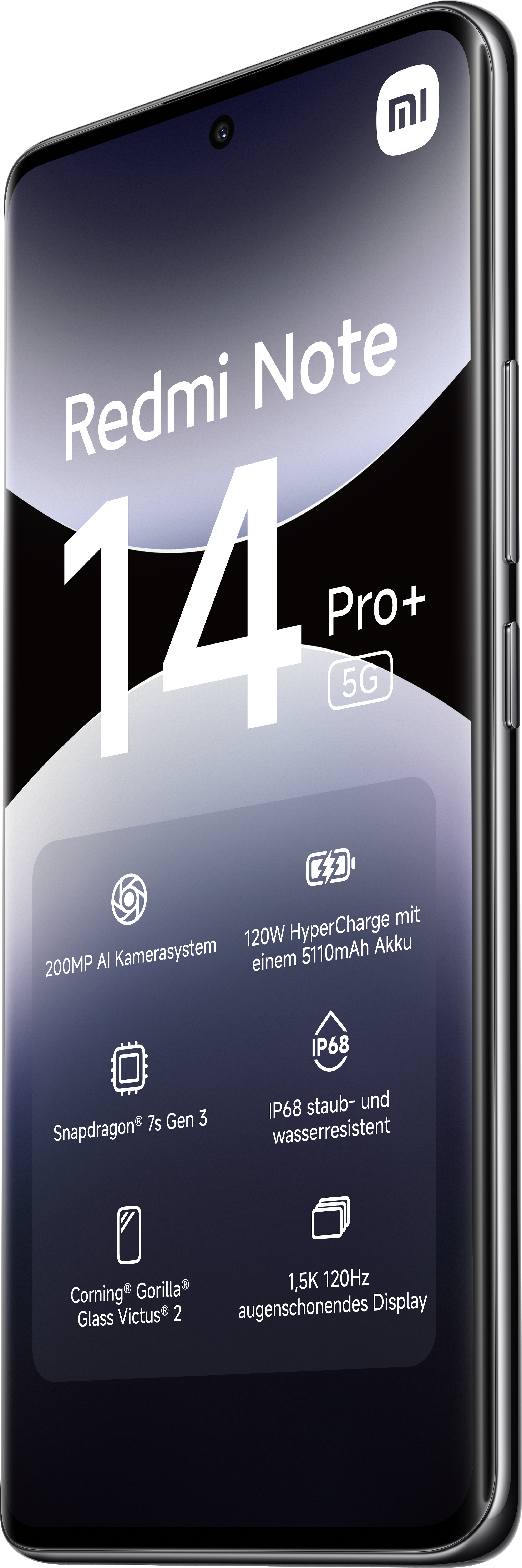 Redmi Note 14 Pro+ 5G Telefon, das Funktionen auf dem Bildschirm zeigt.