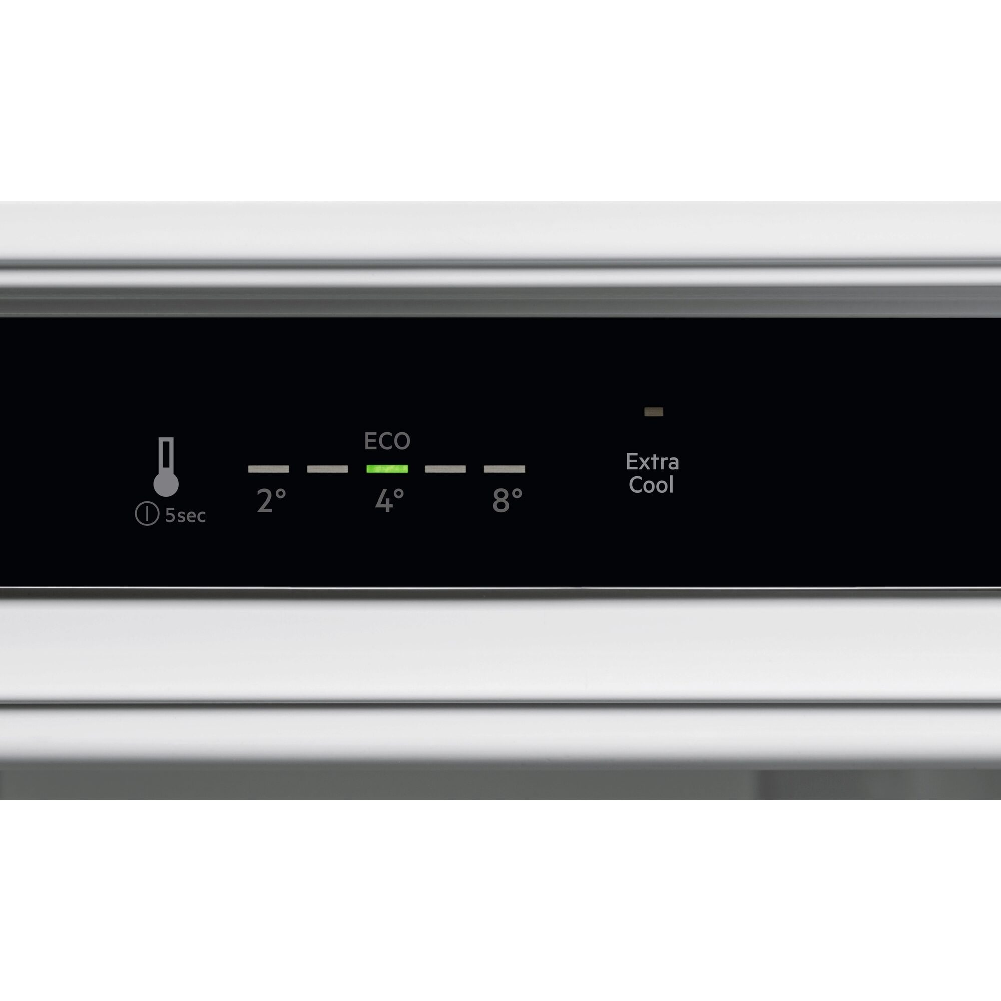 Un panel de control de refrigerador con ajustes de temperatura.
