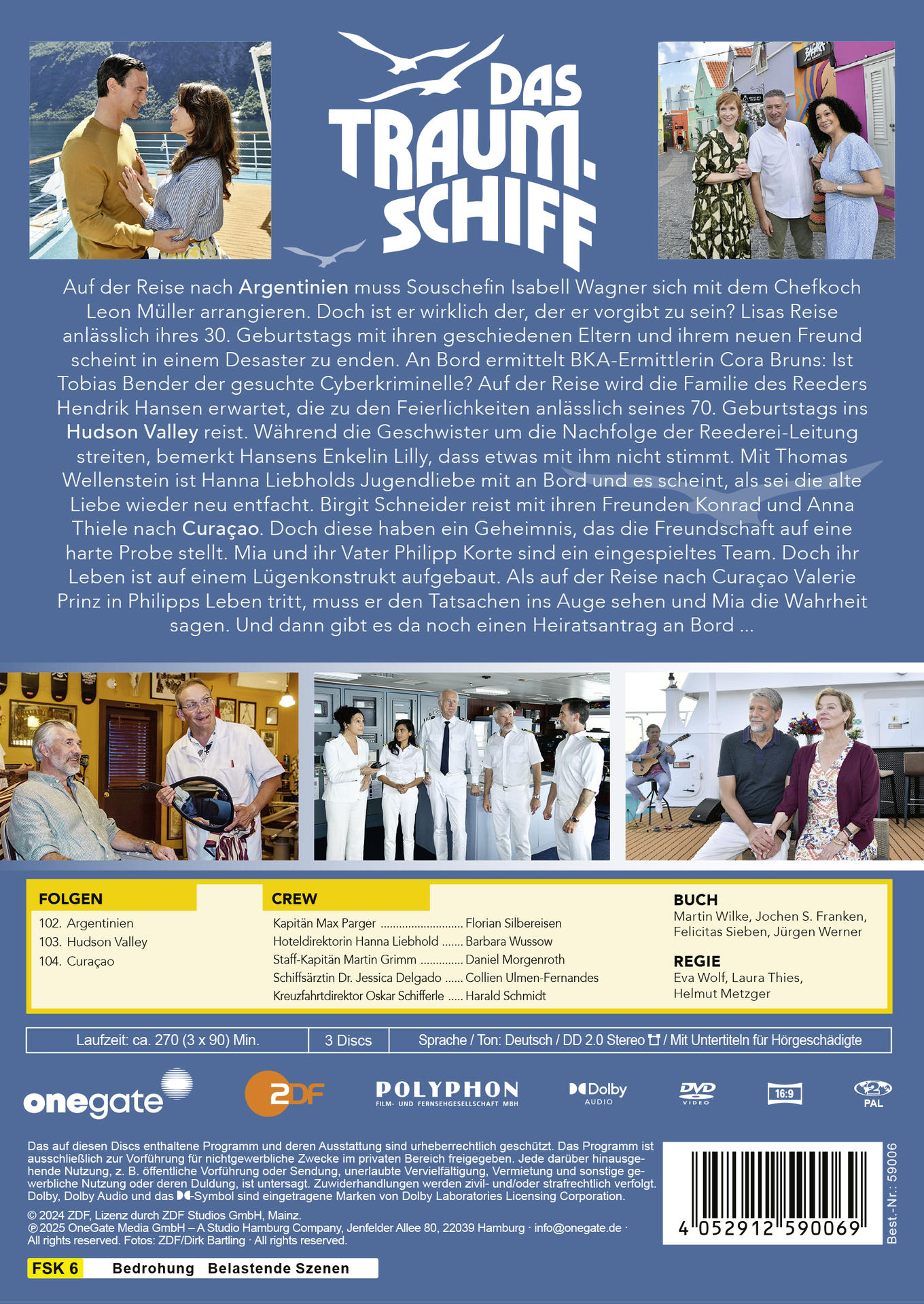 DVD-Cover mit Schauspielern, Text und einem Schiff. Text auf Deutsch: Das Traumschiff.