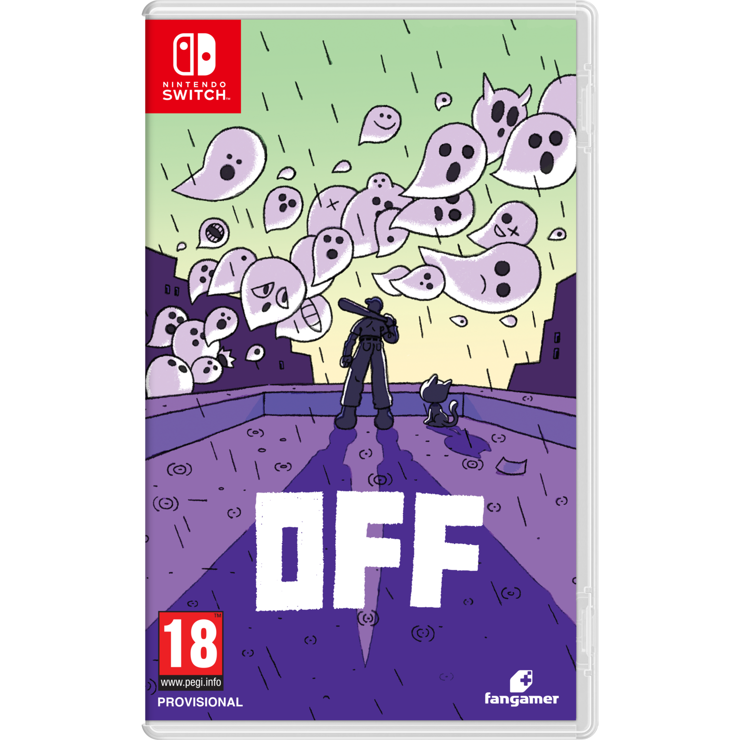 Nintendo Switch gamebox met een figuur, geesten en het woord OFF.