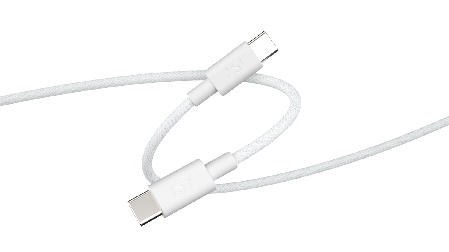 Dos cables USB-C están dispuestos en forma curva sobre gris.