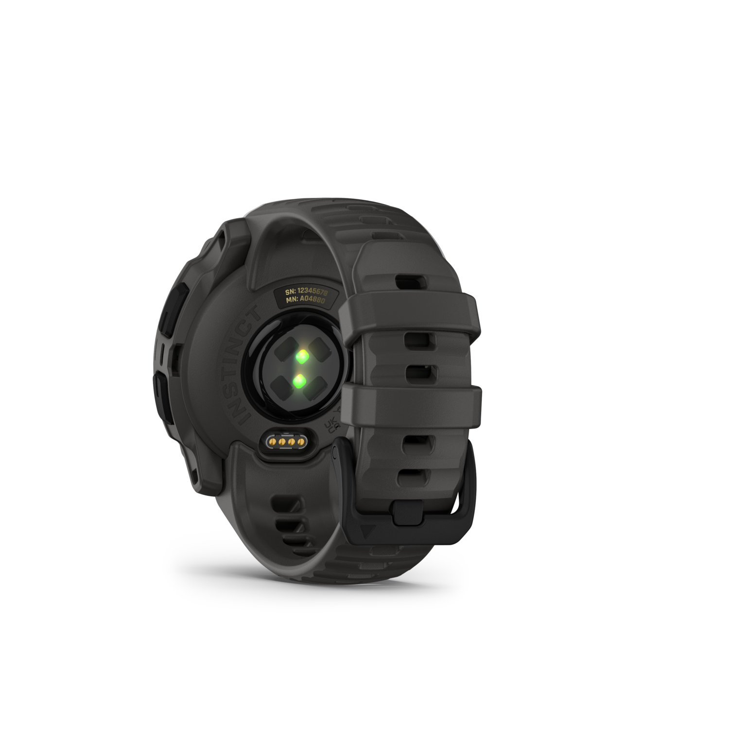 Een smartwatch met een groen lampje.