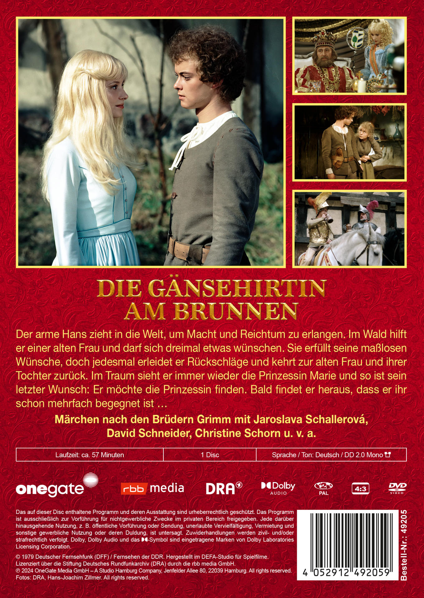 Rückseite der DVD 'Die Gänsehirtin am Brunnen'. Enthält Screenshots, Credits und die Disc.