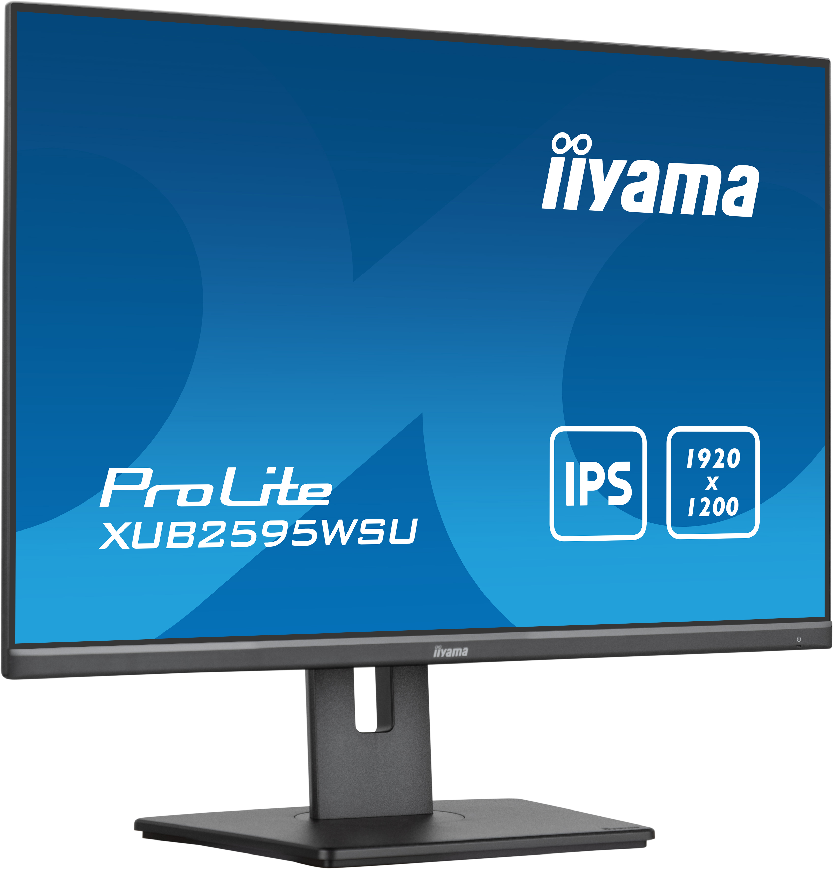 Iiyama ProLite Monitor mit schwarzem Rahmen und Ständer. Blauer Bildschirm, IPS.