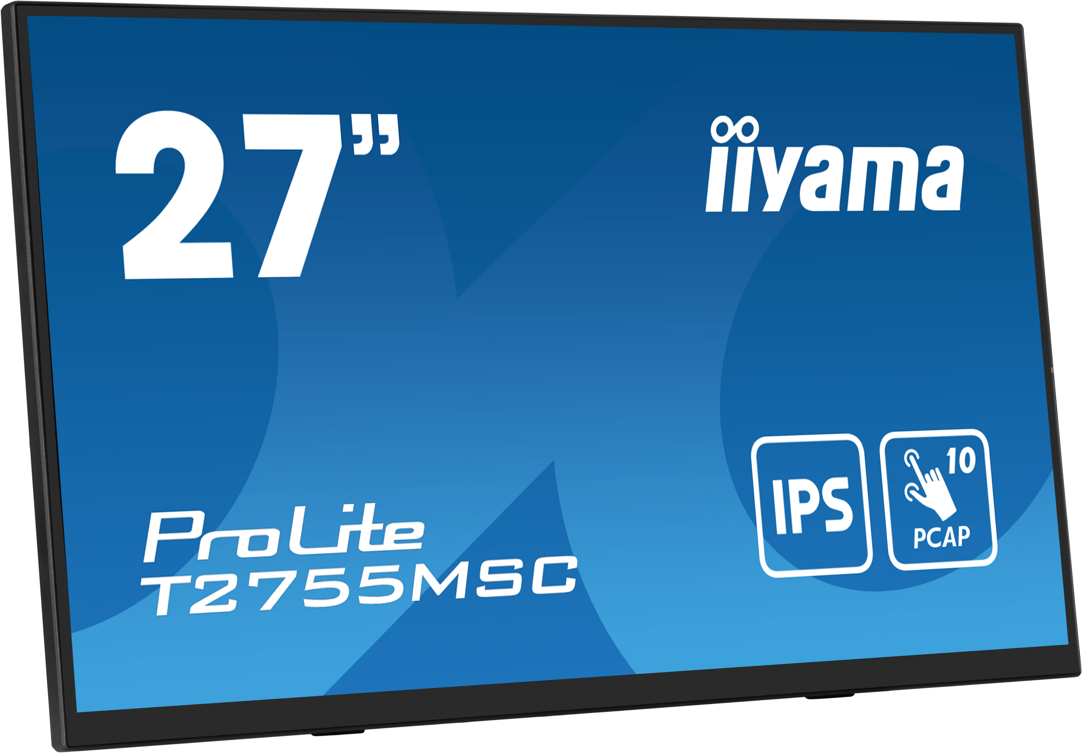 Monitor, Seitenansicht. Schwarz mit Ständer und Rückseite. "iiyama"-Logo sichtbar.
