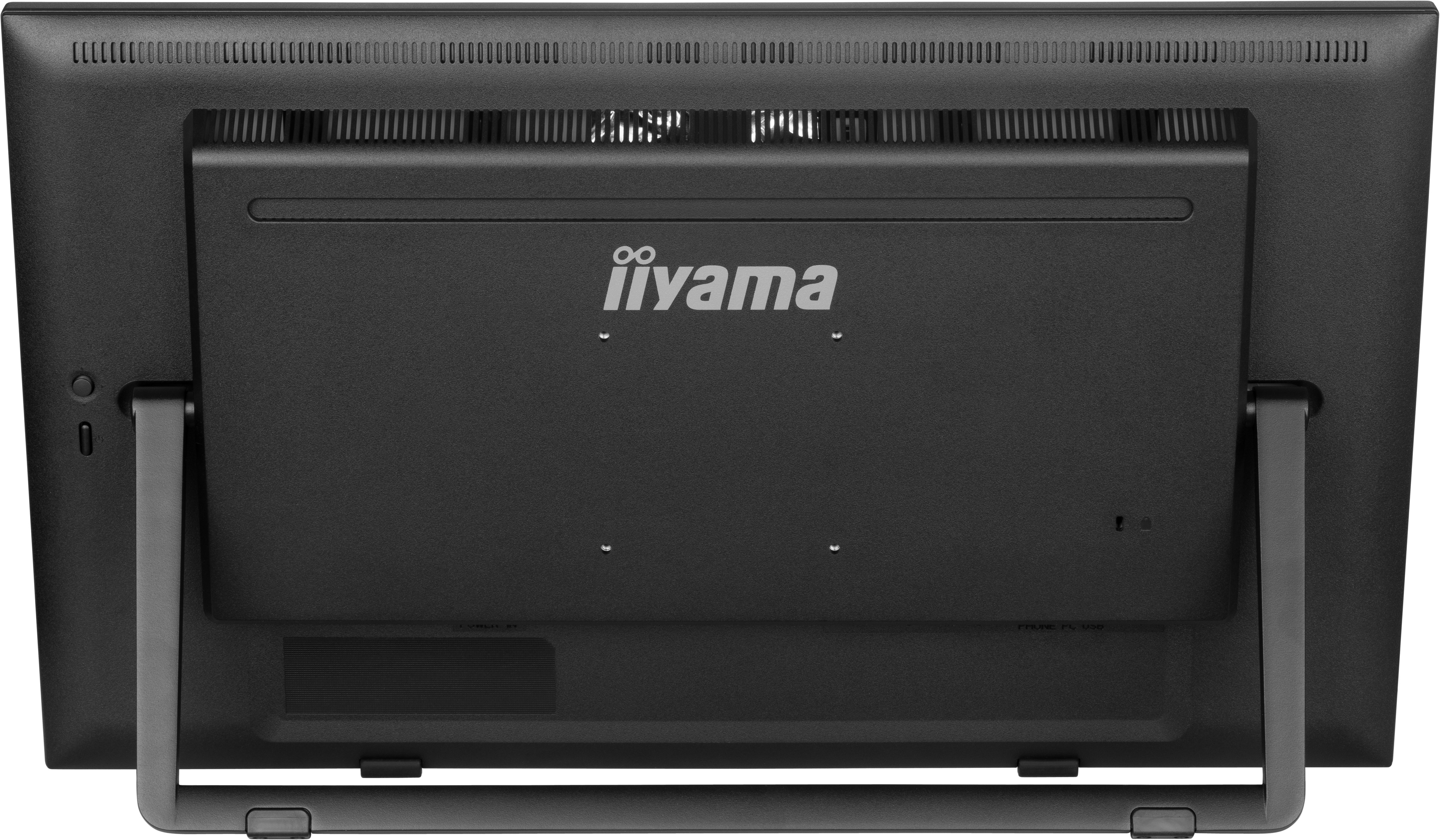 Rückseite eines schwarzen Monitors mit dem iiyama Logo.