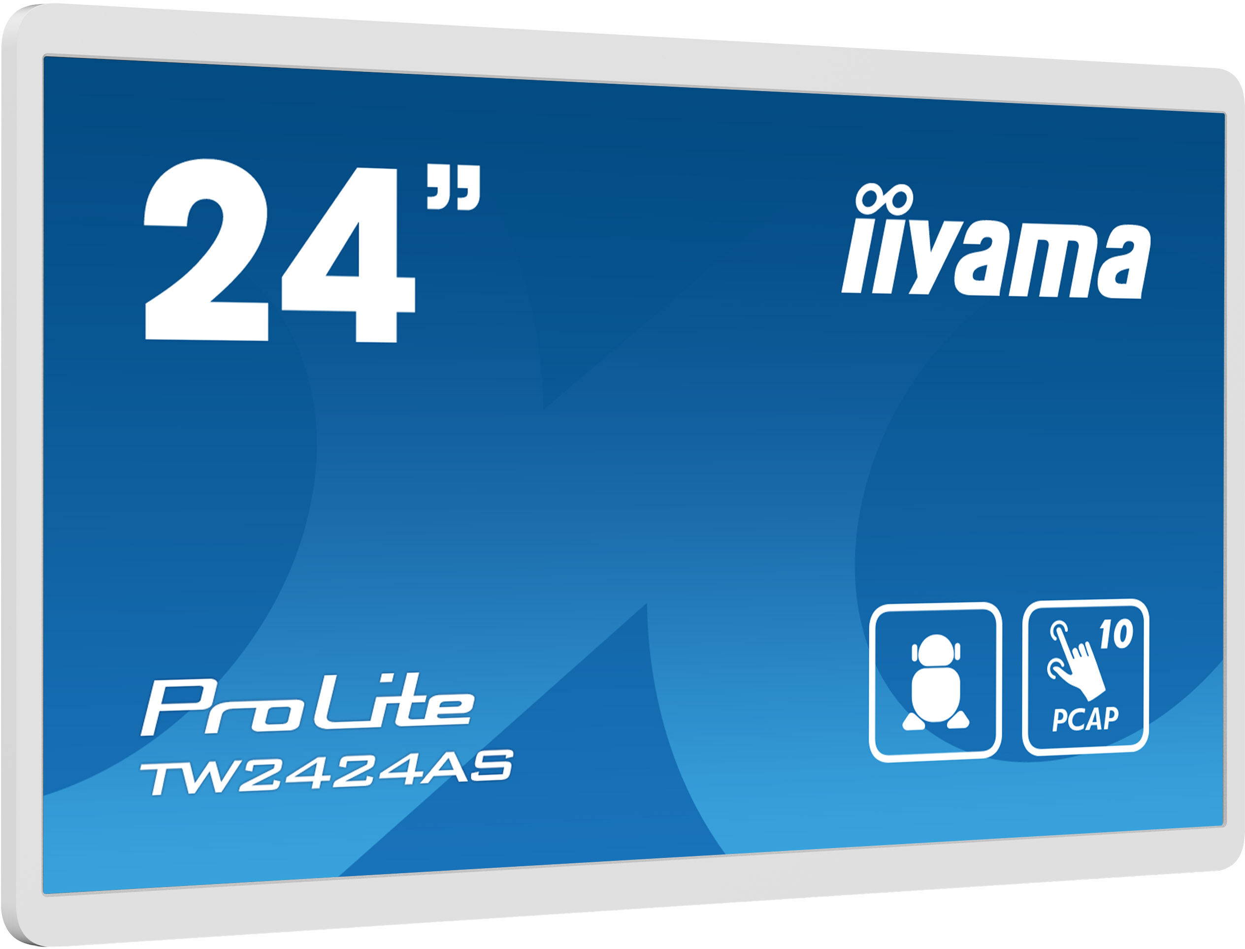 Ein 24" iiyama ProLite Touchscreen-Monitor, Modell TW2424AS, auf weißem Hintergrund.