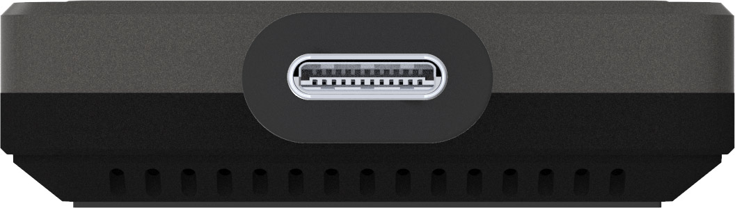 USB-C-Anschluss an einem schwarzen Gerät.