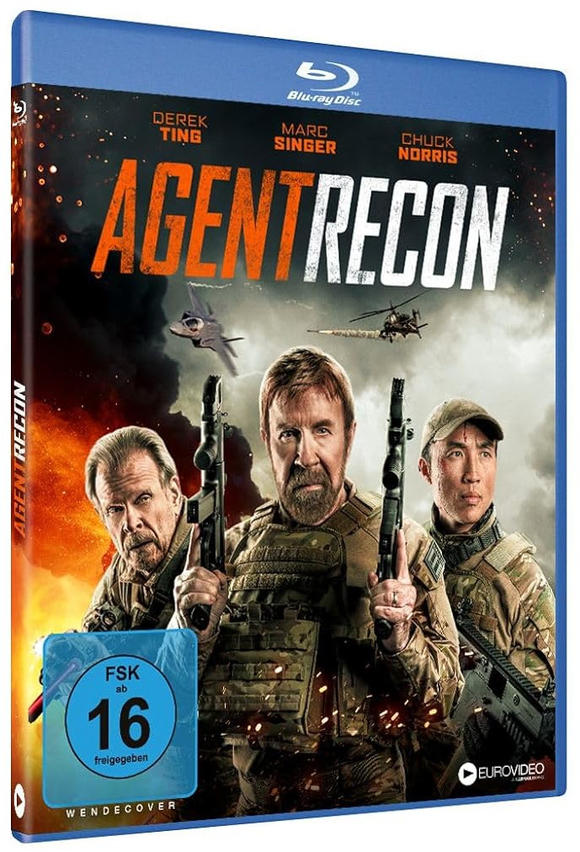 Agent Recon Blu-ray-Cover mit drei Männern mit Waffen.