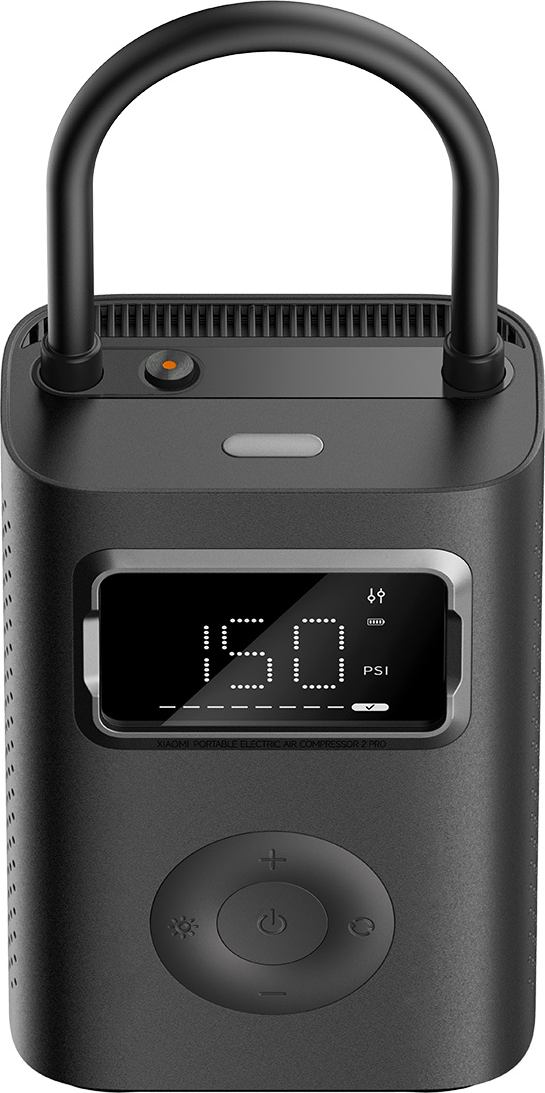 Gonfiatore per pneumatici portatile nero con display digitale 60 PSI. Con maniglia e pulsante.