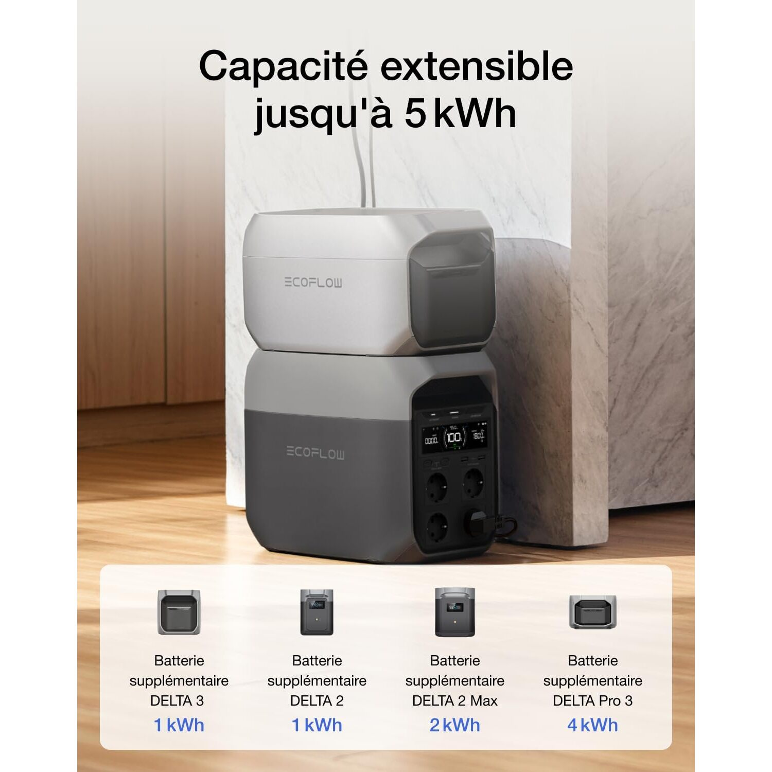 Deux centrales électriques empilées avec différentes tailles de batterie affichées ci-dessous.