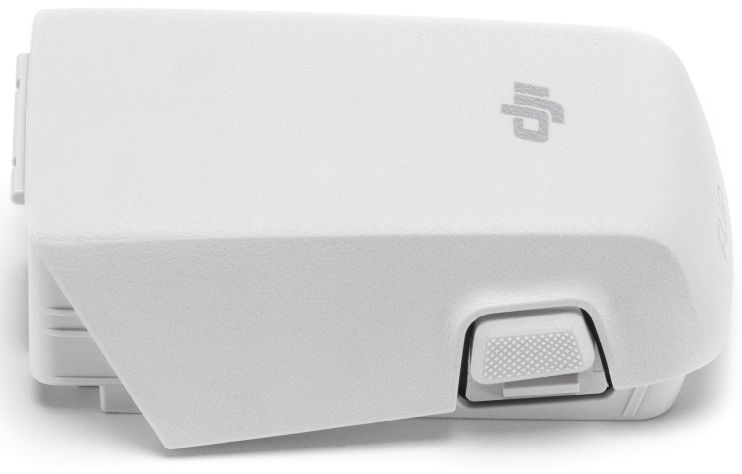 Batterie de drone blanche avec bouton et logo DJI. La batterie est propre.