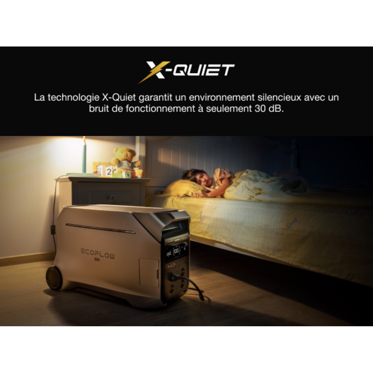Une centrale électrique près d'un lit avec des gens qui dorment.