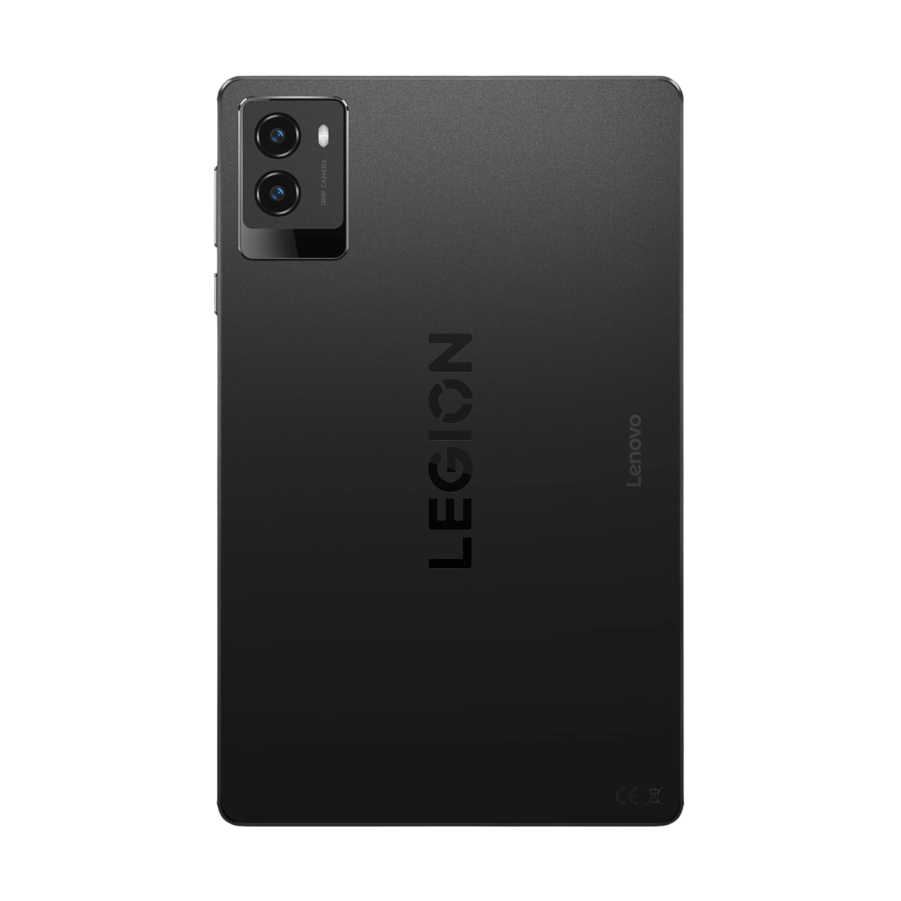 Schwarze Tablet-Rückseite mit Kamera, dem Wort LEGION, Lenovo-Logo.