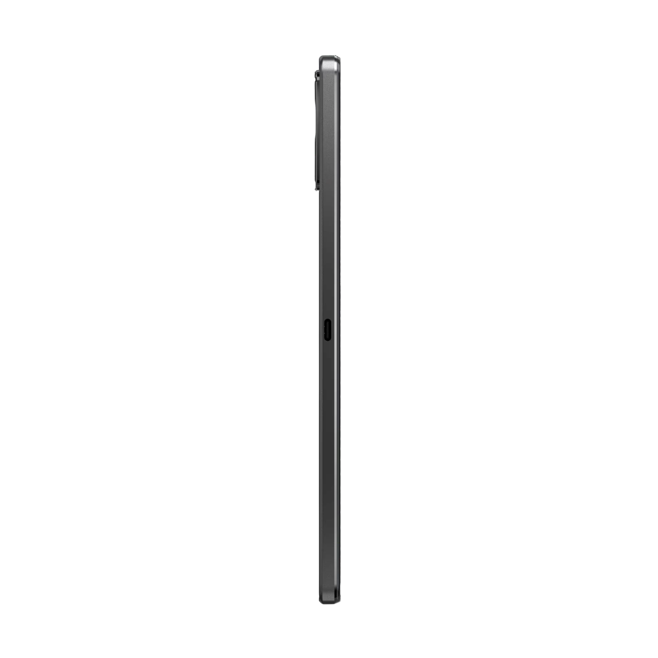 Tablet-Seitenansicht, dunkelgrau, schwarzer Hintergrund.
