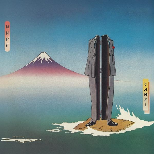 Albumcover mit kopfloser Figur im Anzug, Berg und Wasser.