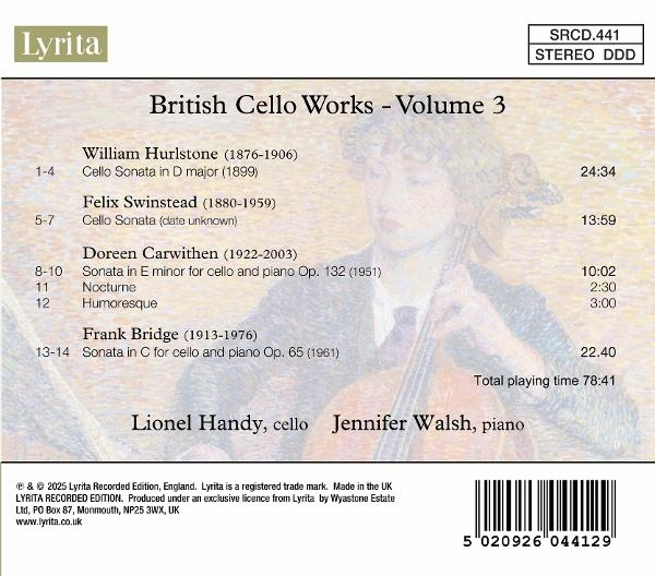 Albumcover mit Text, einem Bild einer Person, die Cello spielt, und einem Barcode.