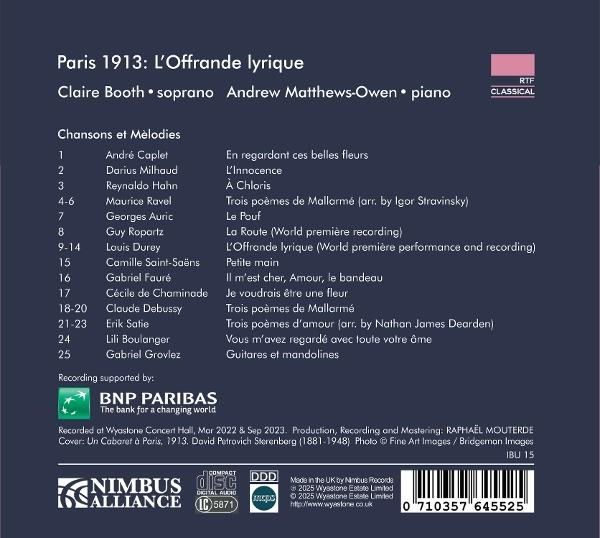 CD-Cover mit Noten und Titellisten. Claire Booth und Andrew Matthews-Owen.