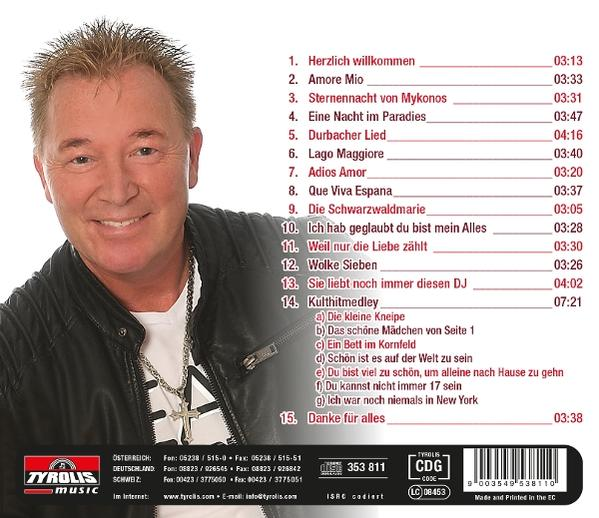 CD-Cover mit lächelndem Mann, Titelliste und Albumdetails.