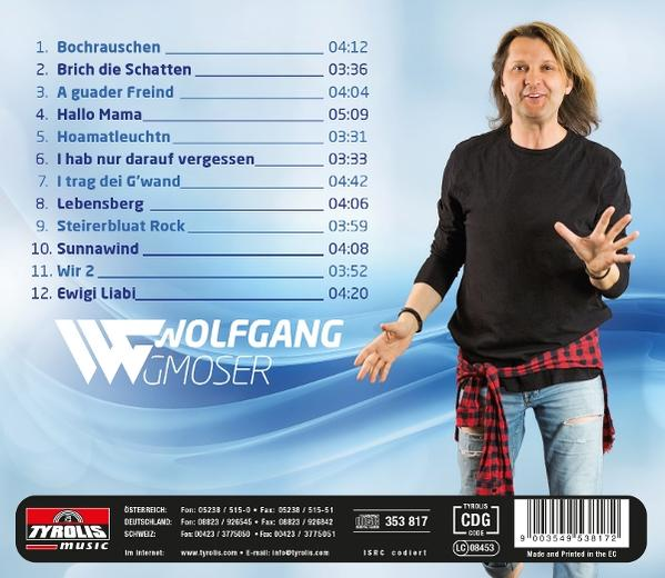 CD-Cover, Wolfgang Gmoser Album, Trackliste und der Künstler posiert.