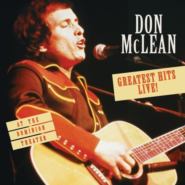 Albumcover, Don McLean, mit Text 'Greatest Hits Live!' und einem Bild von ihm beim Gitarrespielen.