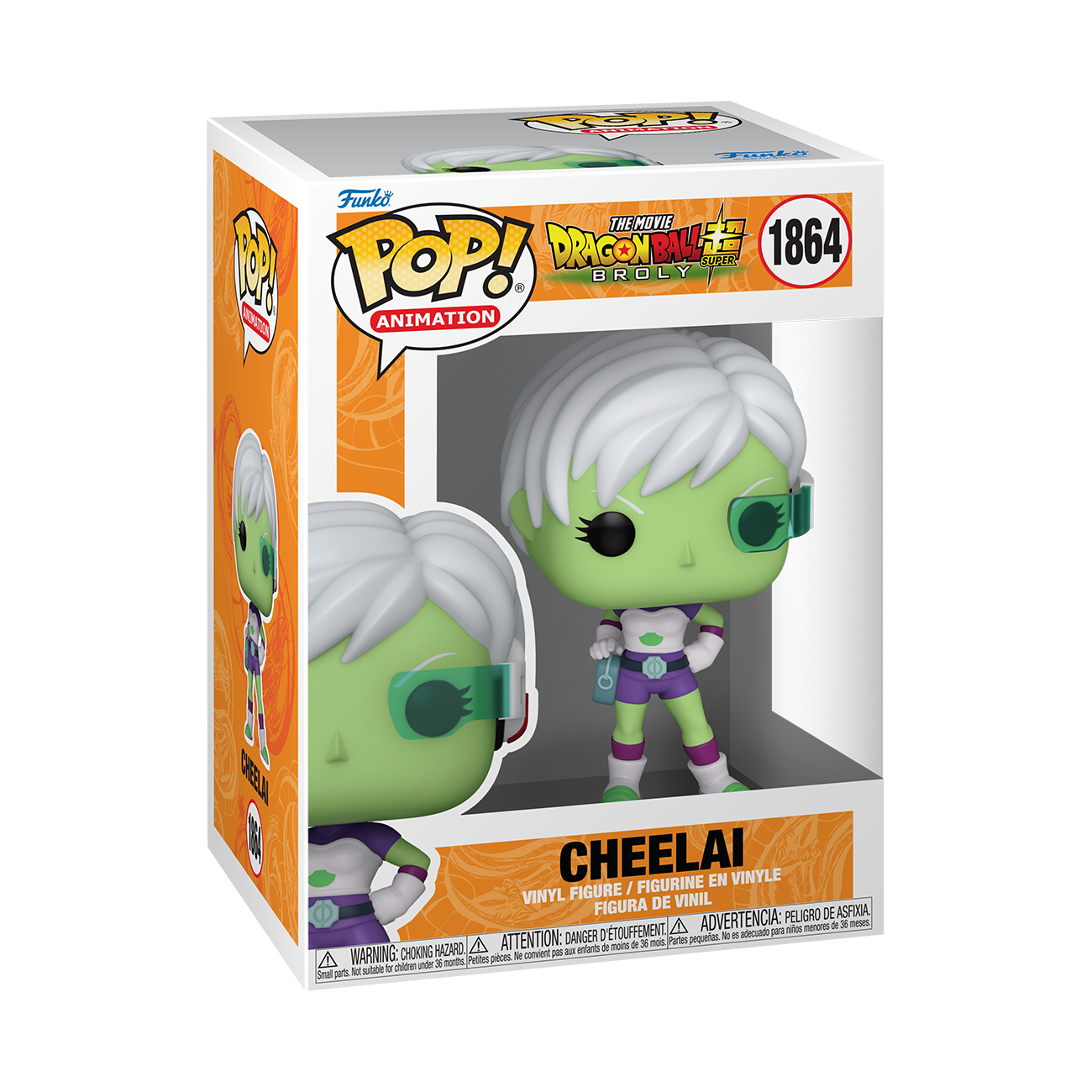 Funko Pop Figur von Cheelai aus dem Film Dragon Ball Super: Broly, in einer Klarsichtbox.