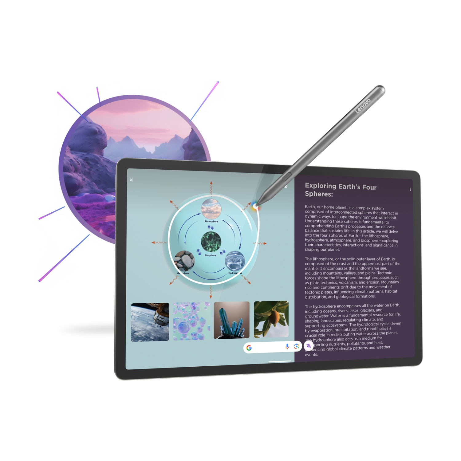 Un tablet con uno stilo che mostra una pagina web con testo.