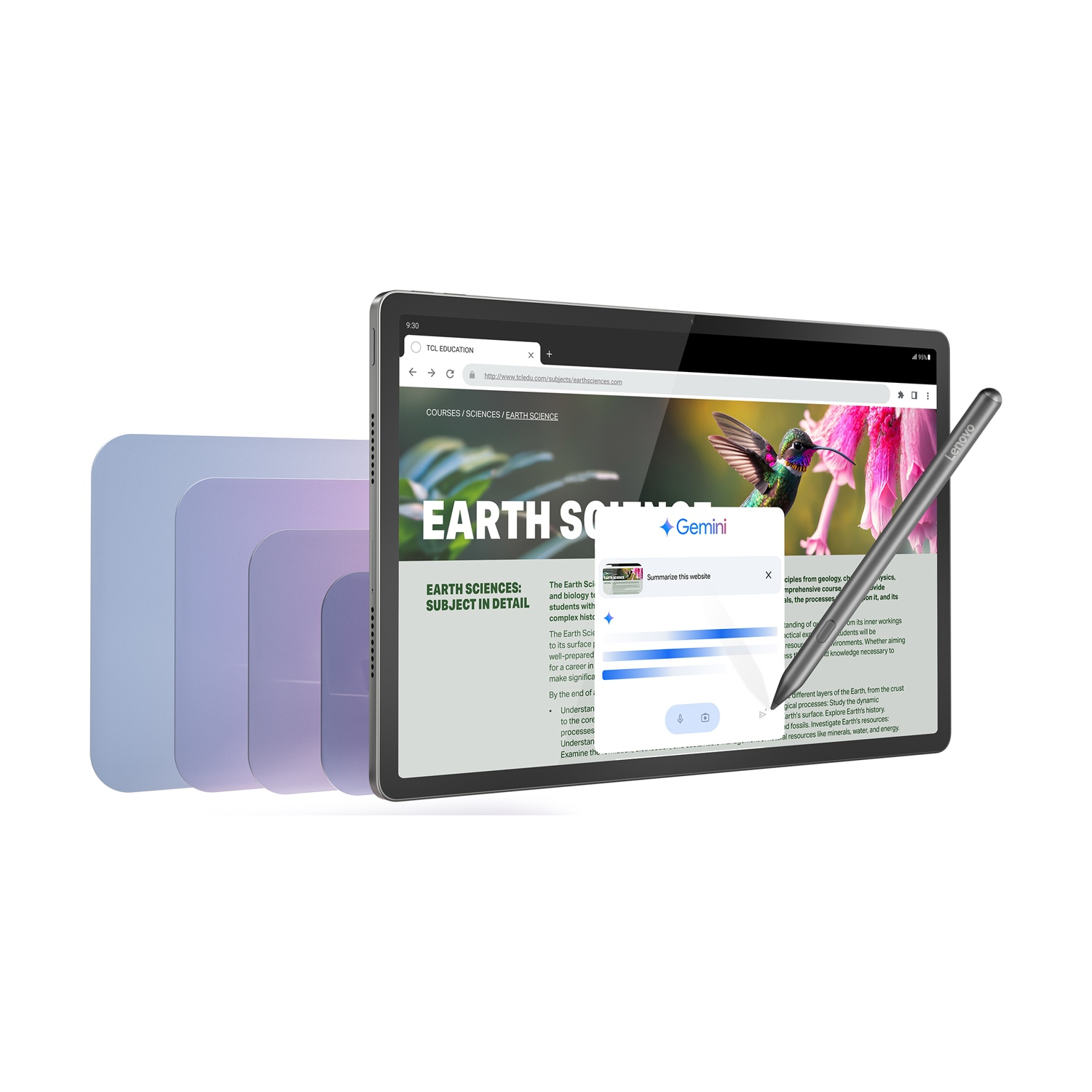 Il tablet mostra un sito Web, uno stilo è appoggiato sul lato.