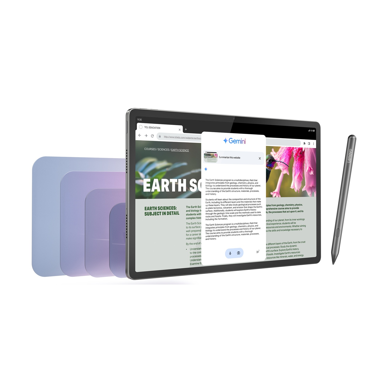 Tablet che mostra un sito web, con una penna.