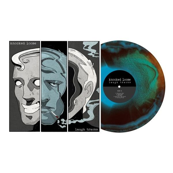 Vinylplatte mit Kunst, die ein Gesicht mit mehreren Ausdrücken zeigt.