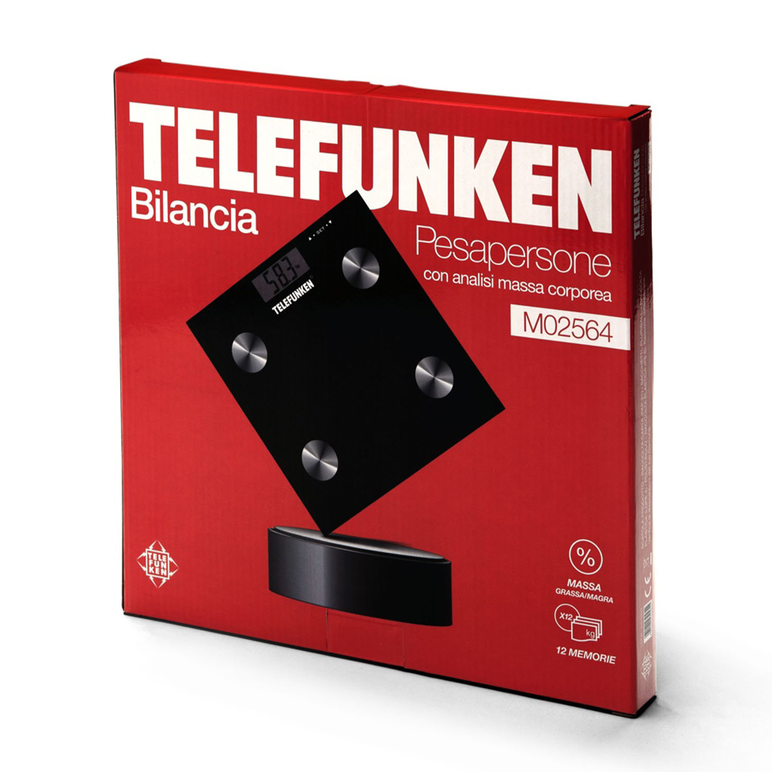 Scatola rossa, bilancia nera, marchio Telefunken.