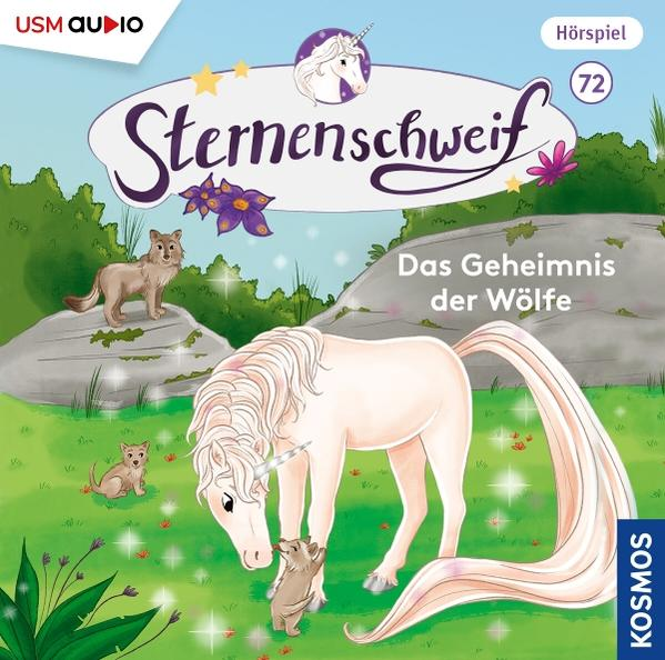 Buchcover: ein weißes Einhorn, Wölfe und ein Titel auf Deutsch.