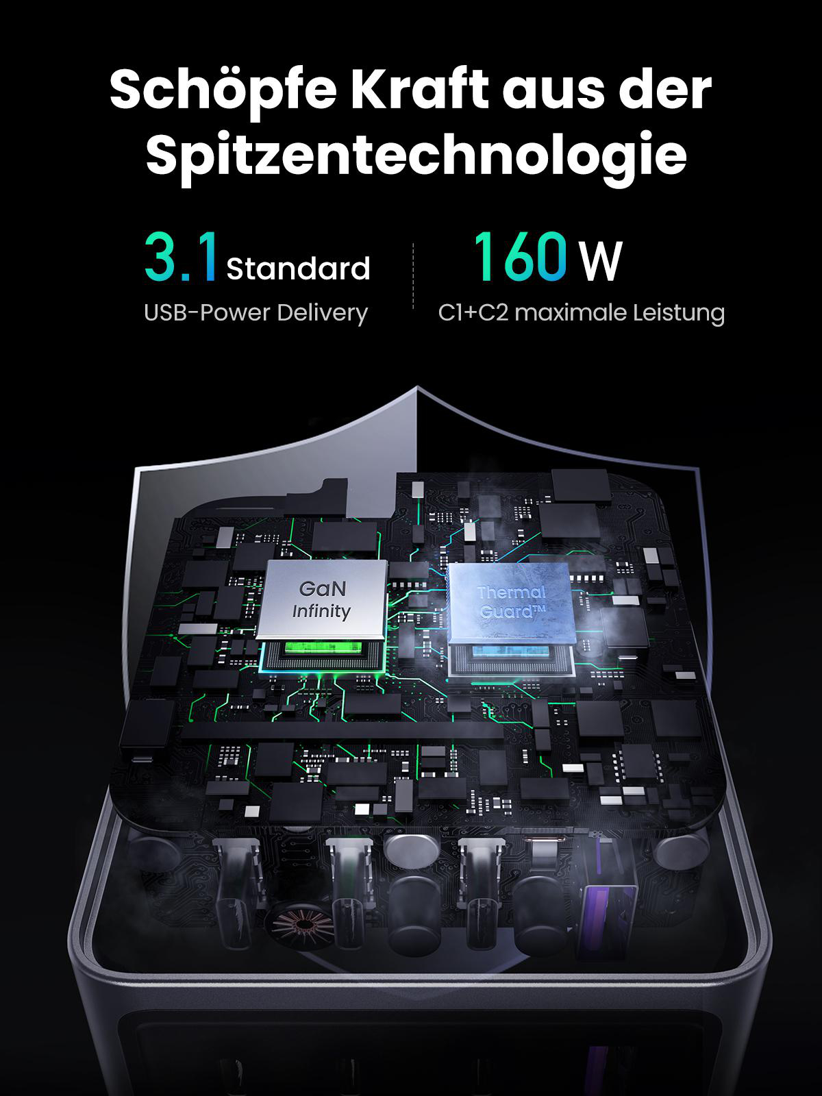 Grafik, die technische Komponenten eines Ladegeräts zeigt.