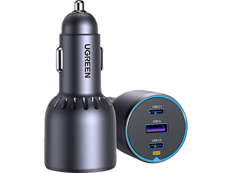 UGREEN 75W 3-Port Fast Car Charger Car Charger Dark Gray