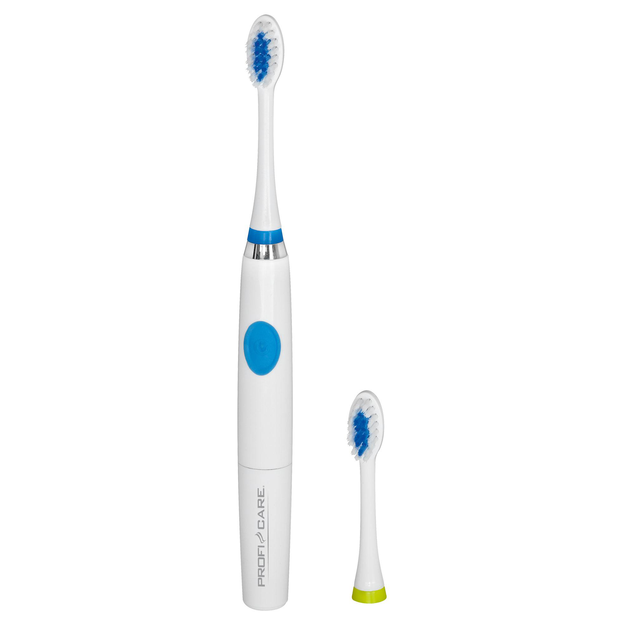 Weiße und blaue Profi Care elektrische Zahnbürste mit zusätzlichem Kopf.