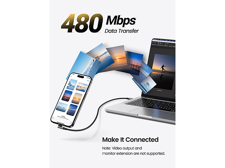 Thumbnail - UGREEN USB-C auf PD Fast, USB Kabel, 2 m, Gray