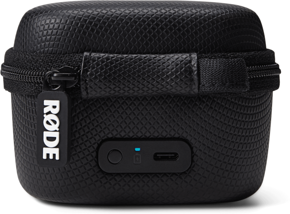 Schwarzes Rode-Etui mit Reißverschluss und Label.